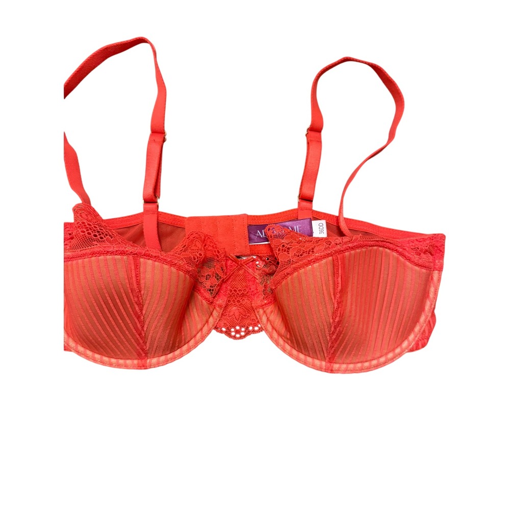 Adore Me Red Lace Pleated Mesh Underwire Bra Coquette Romantic Lingerie NWT 36DD